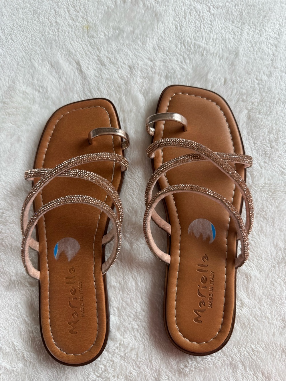 Marcella Metallic Rose Gold Strappy Flat Sandals - Women